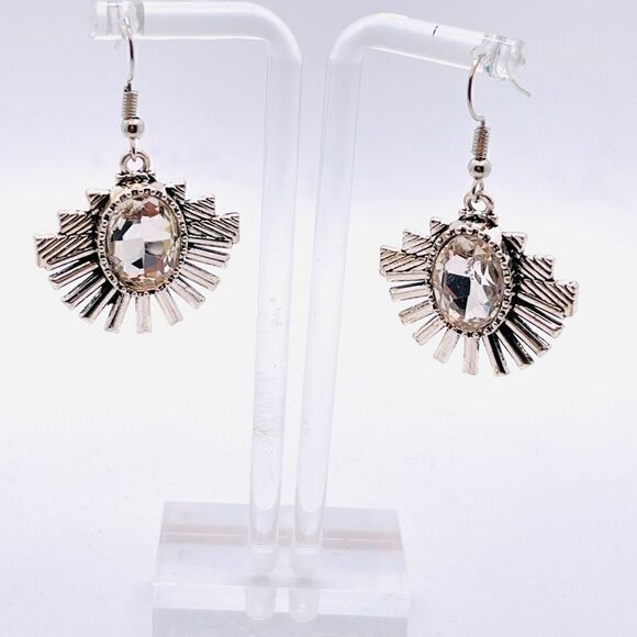Lot of 2 Pairs of Rhinestone Silver Tone Dangly Bling Earrings NWOT - Picture 3 of 9